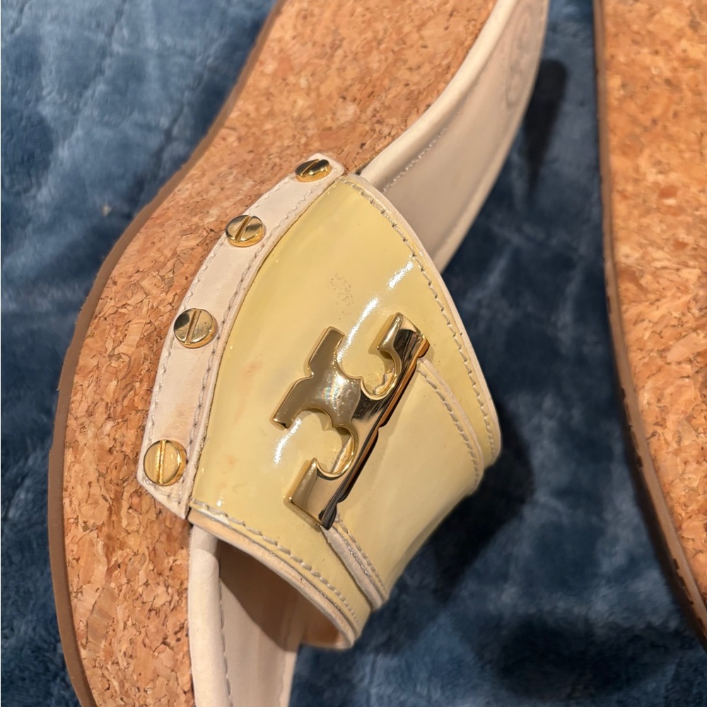 Tory Burch Yellow Cork Wedge Sandals - Picture 9 of 10